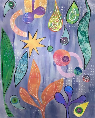 Mixed Media "Enchanted Garden at Night" Artwork by Kathleen Fair
