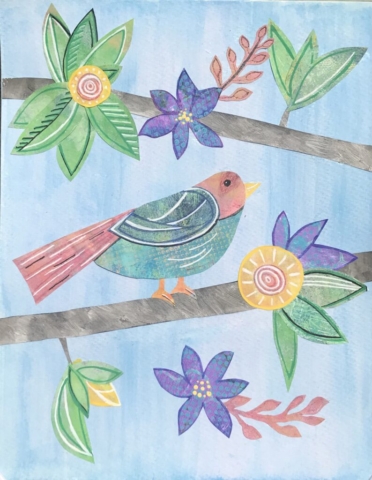 Mixed Media "Joyful Bird" Artwork by Kathleen Fair