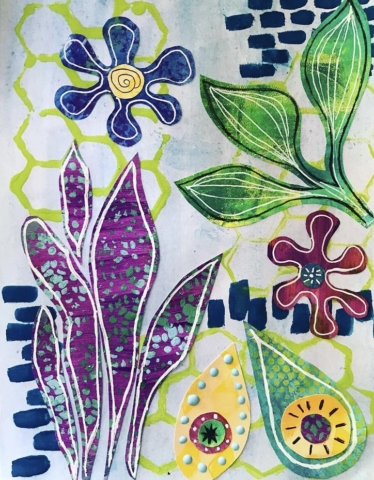 Groovy Garden Mixed Media Artwork by Kathleen Fair