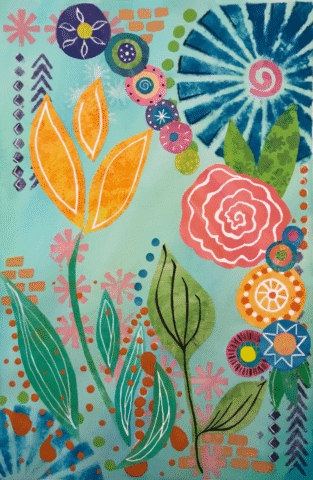 Orange Blossom and Rose Mixed Media Artwork by Kathleen Fair
