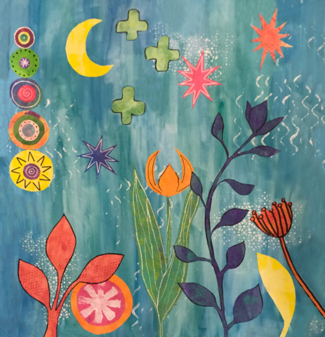 Gardening at Night Mixed Media Artwork by Kathleen Fair