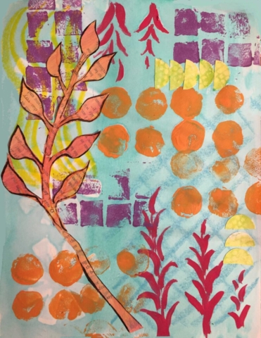 Mixed Media Orange Vine Artwork by Kathleen Fair
